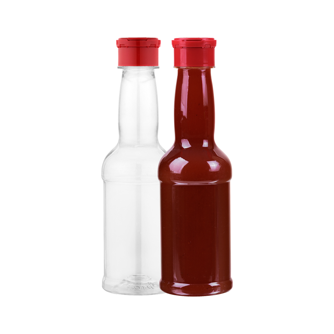 Frasco PET 150ml com tampa flip-top dosadora para molhos e condimentos